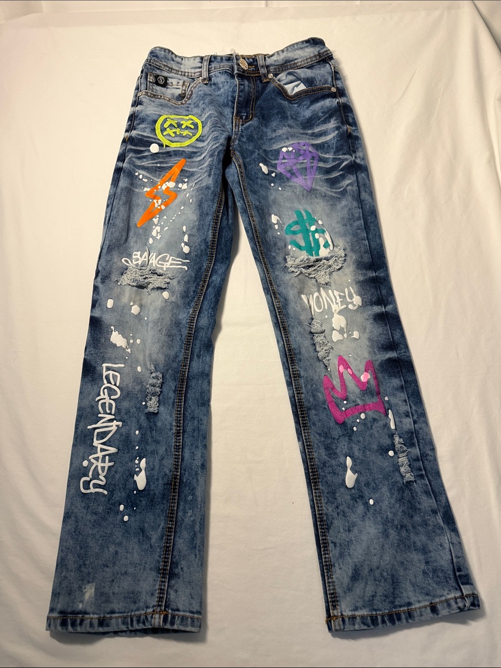 Switch Remarkable Kids Sz 12 Distressed Acid Wash Graffiti Street Wear Jeans